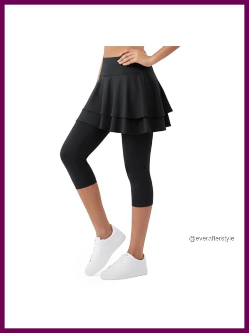 Skirted Leggings with 3 Pockets Flared Skort Capri Tummy Control Athletic